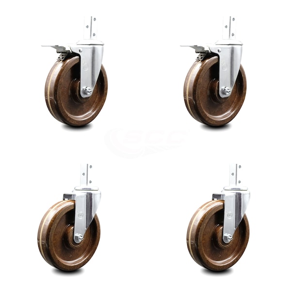 Service Caster 6 Inch High Temp Phenolic 7/8 Inch Square Stem Caster Total Lock Brake SCC, 2PK SCC-SQTTL20S615-PHSHT-78-2-S-2 - main